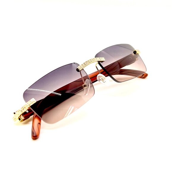 Men Sunglasses Tea Lens Square Gold Frame‎ Retro Classic Diamond Rimless Lentes - Picture 1 of 4